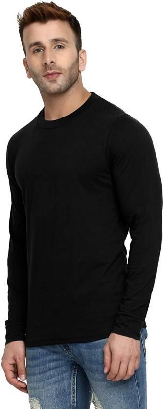 Cotton Solid Full Sleeves Black T-Shirt