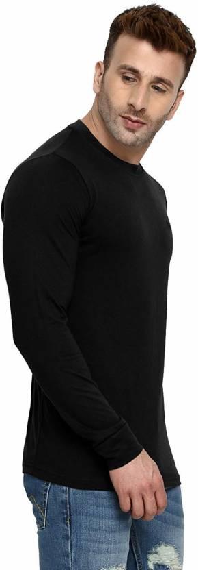 Cotton Solid Full Sleeves Black T-Shirt